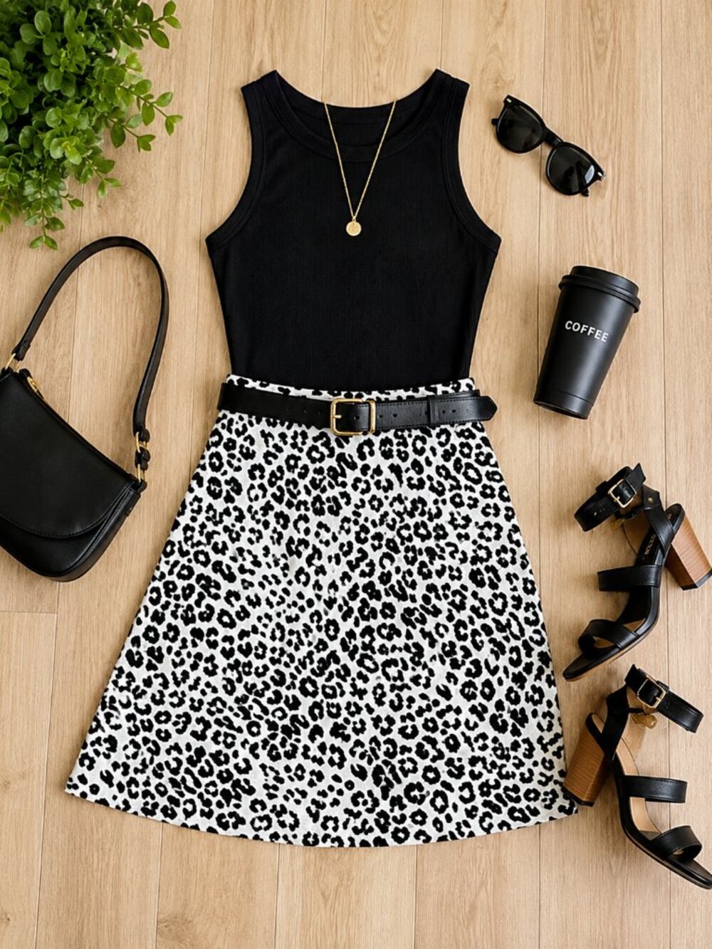 Express Leopard Print A-Line Skirt Size 4 NWOT Black White Side Zip Chic